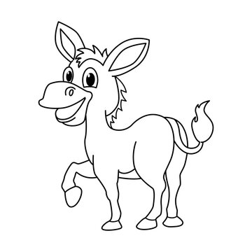 Cute donkey cartoon coloring page illustration vector. For kids coloring book.
