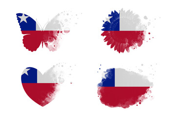 Sublimation backgrounds different forms on white background. Artistic shapes set in colors of national flag. Chile