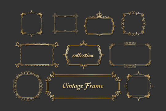 Collection of various elegant and luxurious golden frame shapes, border corner ornaments, Vintage Calligraphy, vector illustration