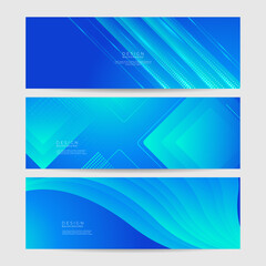 Abstract geometric blue wide background banner layout design. Business presentation banner with blue geometric shape. Blue abstract vector long banner. Minimal background with copy space for text