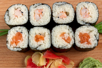 sushi on a wooden background