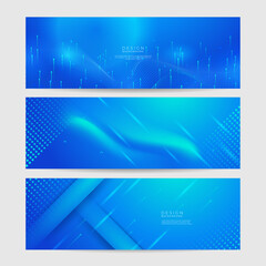 Abstract geometric blue wide background banner layout design. Business presentation banner with blue geometric shape. Blue abstract vector long banner. Minimal background with copy space for text