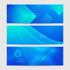 Abstract geometric blue wide background banner layout design. Business presentation banner with blue geometric shape. Blue abstract vector long banner. Minimal background with copy space for text