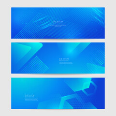 Abstract geometric blue wide background banner layout design. Business presentation banner with blue geometric shape. Blue abstract vector long banner. Minimal background with copy space for text