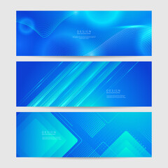 Abstract geometric blue wide background banner layout design. Business presentation banner with blue geometric shape. Blue abstract vector long banner. Minimal background with copy space for text
