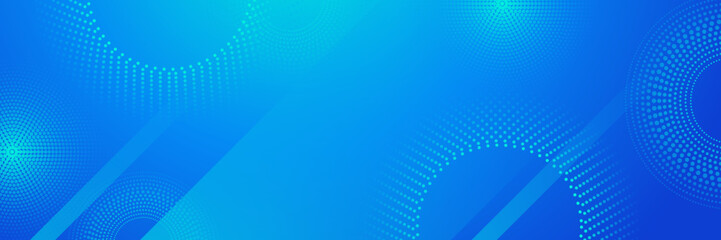 Abstract geometric blue wide background banner layout design. Business presentation banner with blue geometric shape. Blue abstract vector long banner. Minimal background with copy space for text