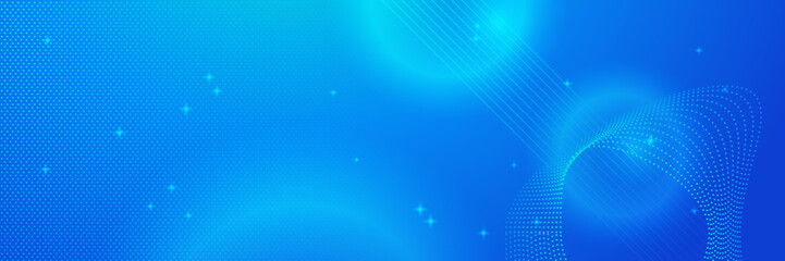 Abstract geometric blue wide background banner layout design. Business presentation banner with blue geometric shape. Blue abstract vector long banner. Minimal background with copy space for text