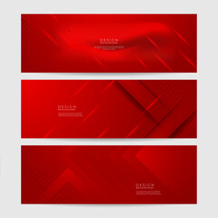 Fototapeta premium Modern red abstract banner background. Red banner template vector illustration with 3d overlap layer and geometric wave shapes. Futuristic technology digital abstract red colorful design banner.