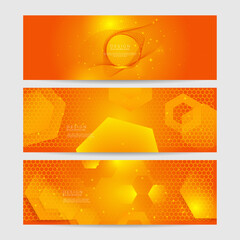 Abstract minimal orange background, simple background with halftone hexagon dot line wave and shiny light. orange background design . abstract orange banner vector illustration