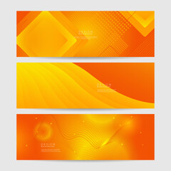 Abstract minimal orange background, simple background with halftone hexagon dot line wave and shiny light. orange background design . abstract orange banner vector illustration