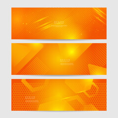 Abstract minimal orange background, simple background with halftone hexagon dot line wave and shiny light. orange background design . abstract orange banner vector illustration