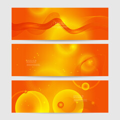 Abstract minimal orange background, simple background with halftone hexagon dot line wave and shiny light. orange background design . abstract orange banner vector illustration