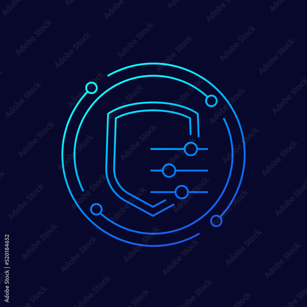 Poster security settings icon with shield, linear design