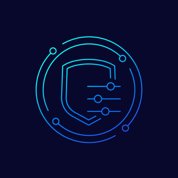 security settings icon with shield, linear design