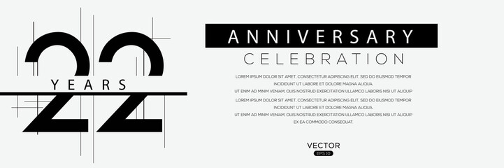 22 years anniversary celebration template, Vector illustration. - obrazy, fototapety, plakaty