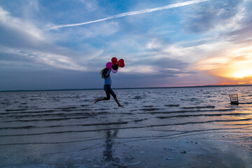 sunset on Salt Lake, Konya Turkey. Sunset with beautiful colorful sky and clouds