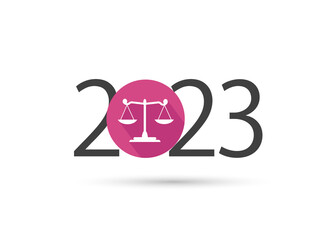  happy new year 2023. 2023 with Scales of justice . concept for lawyer, attorney and law
