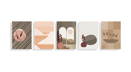 abstract mid century modern templates vector set with arch, landscapes