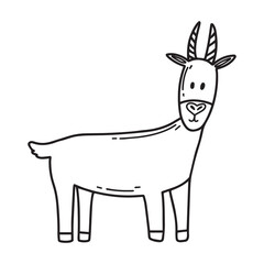 Vector illustration of a cute goat. Goat isolated on a white background. Childrens style. Vector illustration. Doodle style.
