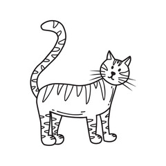 Vector illustration of tabby cat. Cute cat isolated on a white background. Pets. Vector illustration. Doodle style.