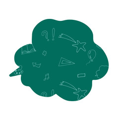 School pattern, school elements in bubble comic speech with green chalkboard, on white background. The concept of education. Vector illustration for school backpack pencil case notebook print clothes