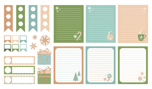 A set of pages for recording important tasks for the day, week, month or year. To do sheets are drawn in a cute simple, modern style.Vector illustration on a Christmas theme. For planner, diaries