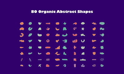 Colorful abstract shapes, random, irregular, organic blob and blotches of irregular shapes.