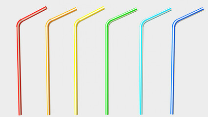 various color drinking straws isolated on white background.