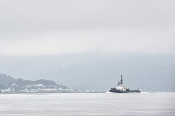 single boat mindfulness empty background with ocean and blank sky