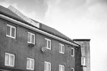 Derelict council house in poor housing estate slum with many social welfare issues in Port Glasgow