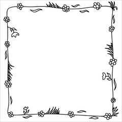 Doodle frame with plants and flowers