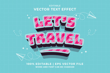 Editable text effect Lets Travel 3d cartoon template style premium vector