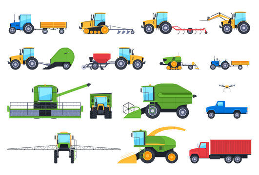 Agricultural machinery. Transport for tillage and harvesting. Vector illustration