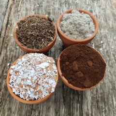 organic fertilizer within alternative agriculture: eggshells,beard pulp,hair,banana peel and dried...