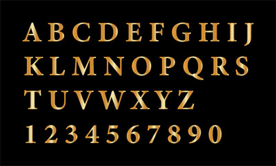 Golden letters and numbers. Premium letters and numbers metallic gold. Royal gold rich letters. Isolated gold set.