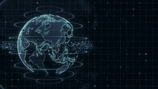 Global world map technology background, big data visualization with digital globe, Conceptual digital grid business background