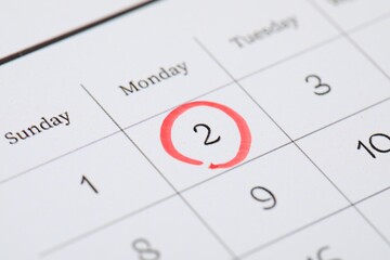 Calendar with marked date February 2nd, closeup. Groundhog day