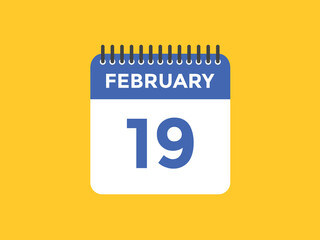 February 19 calendar reminder. 19th February daily calendar icon template. Vector illustration 
