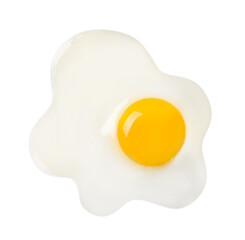 Tasty fried chicken egg isolated on white, top view