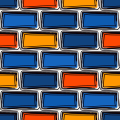 Brick wall motif handdrawn classic geometric print. Paint brush strokes seamless pattern. Freehand grunge design background. Modern urban ornament