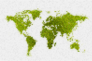 Fototapeta na wymiar Green world map green squares and blocks 