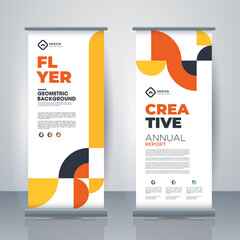 Retro Business Roll Up. Standee Design. Banner Template. Presentation and Brochure. Geometric x-banner and flag-banner advertising. Vector illustration.