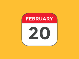 February 20 Calendar icon Design. Calendar Date 20th February. Calendar template 
