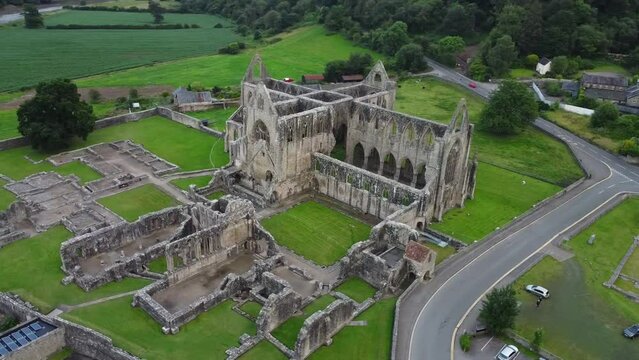 Circular aerial video of Tintern abbey, Wales