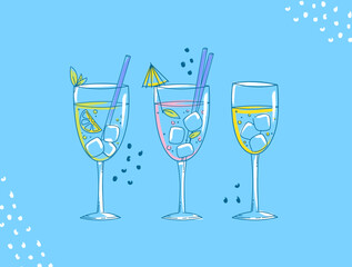 Poster design template for menu or cafe with colored glasses