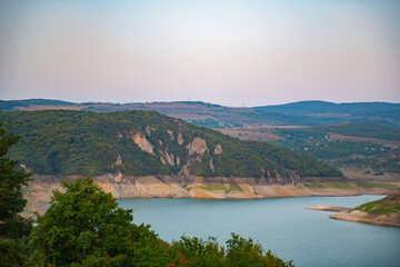 Fototapeta na wymiar azure water at zhinvali reservoir in georgia