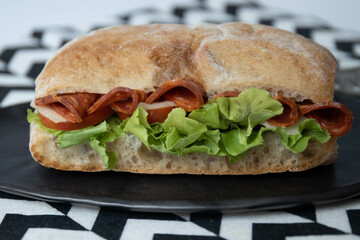 Traditional Italian Bread, Ciabatta with Pepperoni Ham