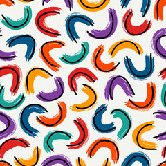 Brushstrokes motif geometric print. Paint brush curve smears seamless pattern. Freehand grunge design background. Trendy handdrawn modern simple geo ornament