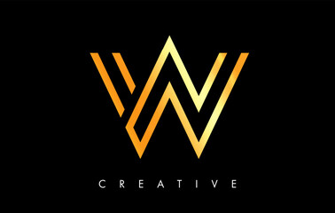 W Letter Logo Monogram with Gold Golden Lines and Minimalist Design Vector