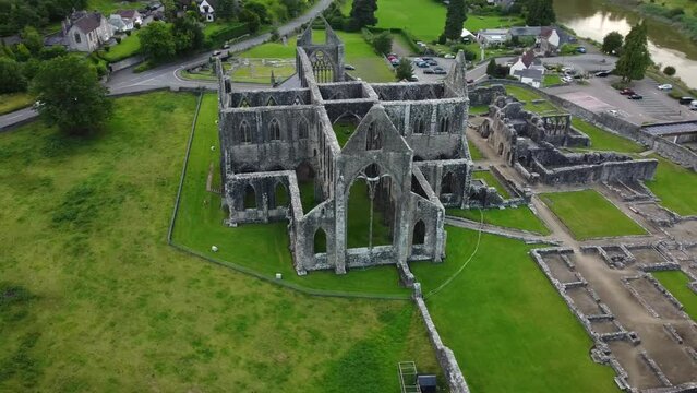 Circular aerial video of Tintern abbey, Wales